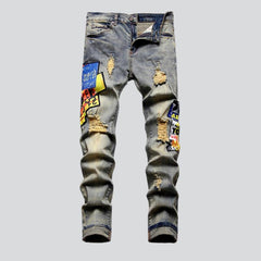 Painted distressed men jeans