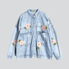 Painted floral denim jacket for women