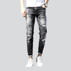 Painted grey ripped men jeans