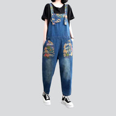 Painted loose denim jumpsuit for ladies