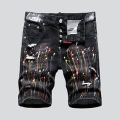 Painted ripped men denim shorts