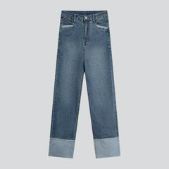 Patched hem straight women jeans