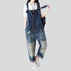 Patched ripped women jeans overall