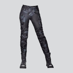 Patchwork biker jeans for women