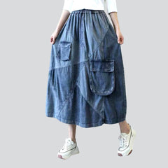 Patchwork cargo long jeans skirt