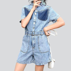 Patchwork chest women denim romper