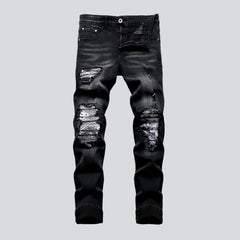 Patchwork knees biker men jeans