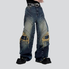 Patchwork men high-waist jeans