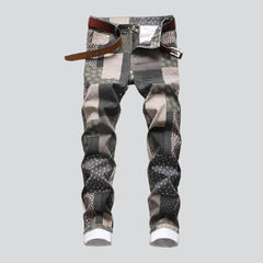 Patchwork print men jeans