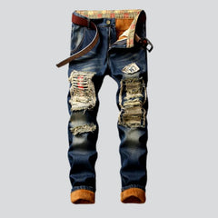 Patchwork ripped winter men jeans