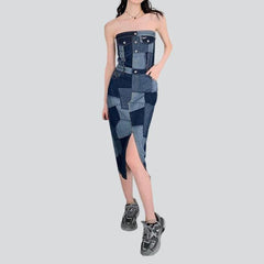 Patchwork sleeveless women denim dress