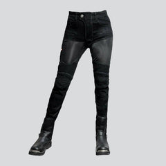 Patchwork women biker jeans