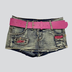 Rosa Mini-Jeansrock mit Stickerei