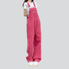 Pink loose women denim overall