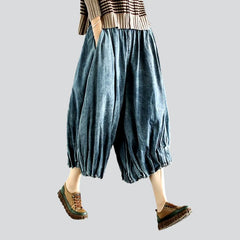 Pleated culottes denim pants