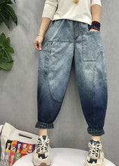 Plus Size Black Pockets Gradient color denim Pants