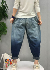 Plus Size Black Pockets Gradient color denim Pants