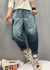 Plus Size Black Pockets Gradient color denim Pants