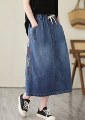 Plus Size Blue Embroideried Pockets Denim Skirts