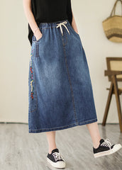 Plus Size Blue Embroideried Pockets Denim Skirts