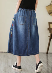 Plus Size Blue Embroideried Pockets Denim Skirts