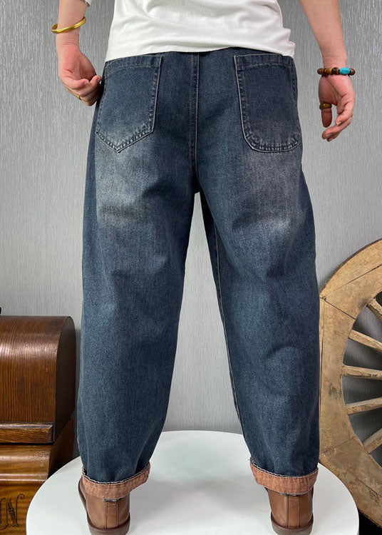 Pantalones vaqueros de talla grande con bolsillos bordados en azul