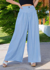 Plus Size Blue High Waist Patchwork Wrinkled Denim Wide Leg Pants