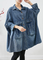 Plus Size Blue Oversized Big Pockets Denim Coats Fall