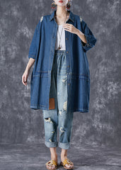 Plus Size Blue Oversized Patchwork Denim Ripped Trench Coats Fall