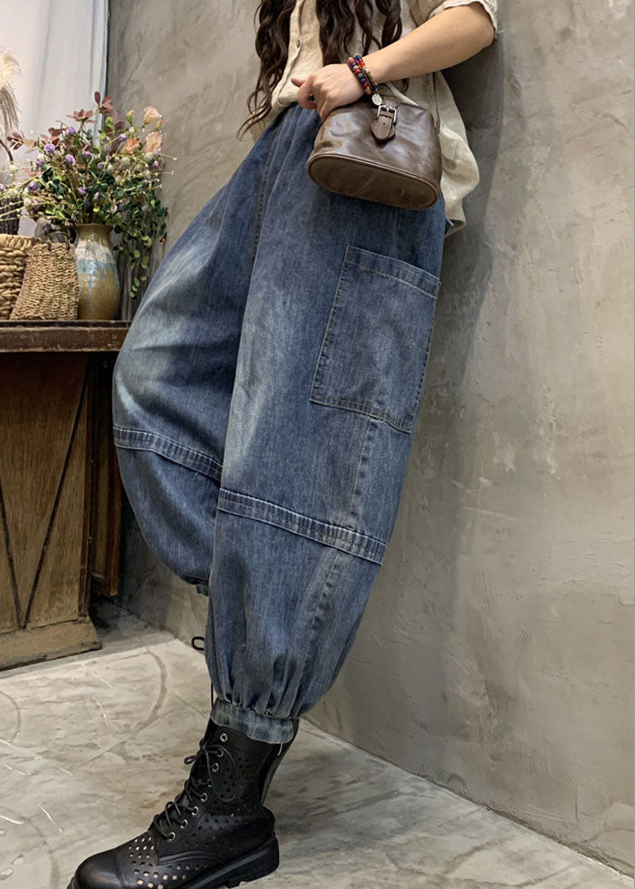 Plus Size Blue Pockets denim lantern Pants