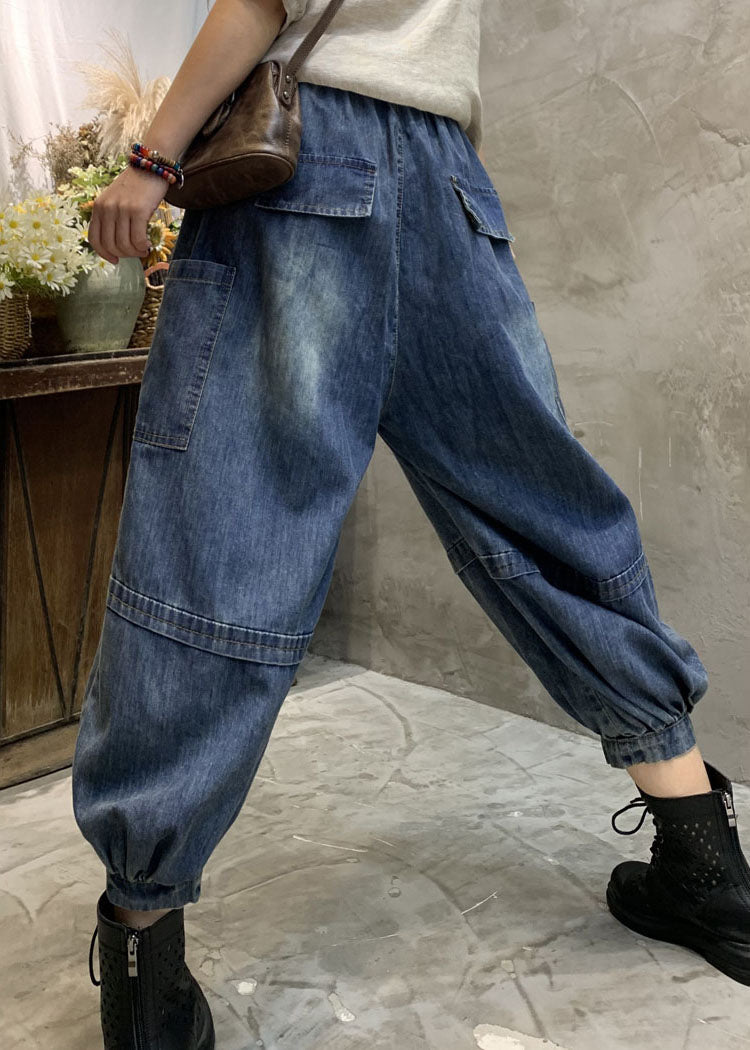 Plus Size Blue Pockets denim lantern Pants