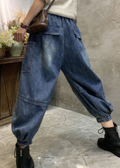 Plus Size Blaue Jeanslaternenhose mit Taschen