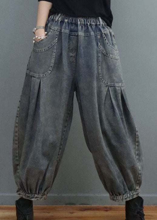 Plus Size Blue elastic waist Pockets denim Pants