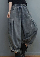 Plus Size Blue elastic waist Pockets denim Pants