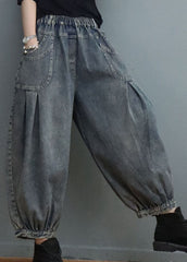 Plus Size Blue elastic waist Pockets denim Pants