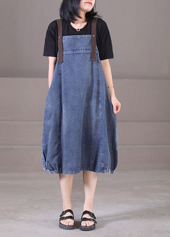 Plus Size Denim Blue Original Design Cotton Strap Long Dresses