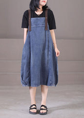 Plus Size Denim Blue Original Design Cotton Strap Long Dresses