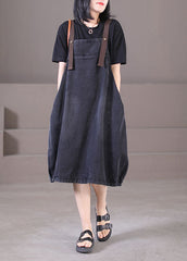 Plus Size Denim Blue Original Design Cotton Strap Long Dresses