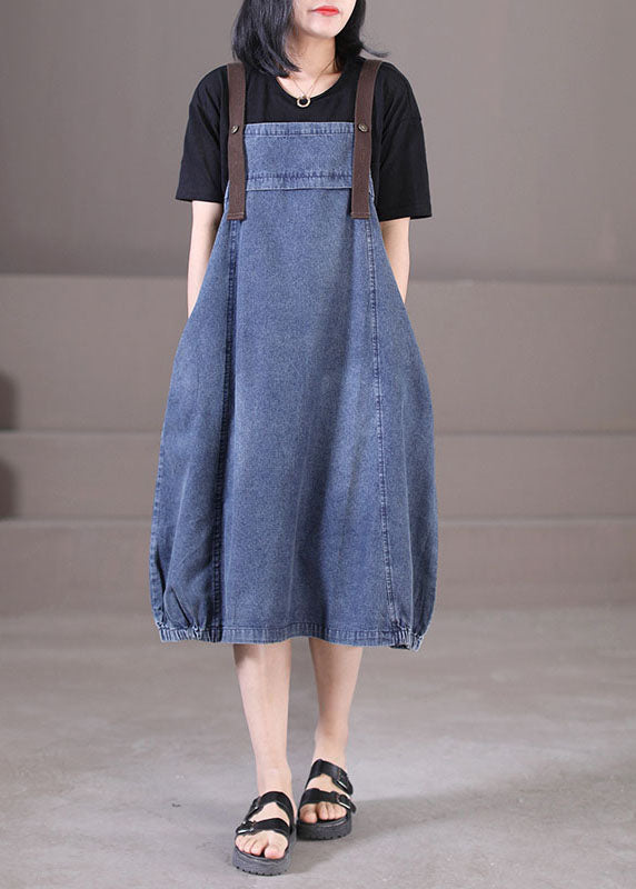 Plus Size Denim Blue Original Design Cotton Strap Long Dresses