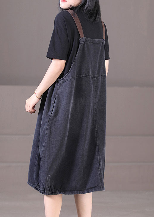 Plus Size Denim Blue Original Design Cotton Strap Long Dresses