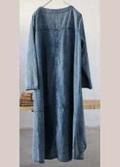 Plus Size Denim Blue U Neck Dress Large Hem Mid Dress