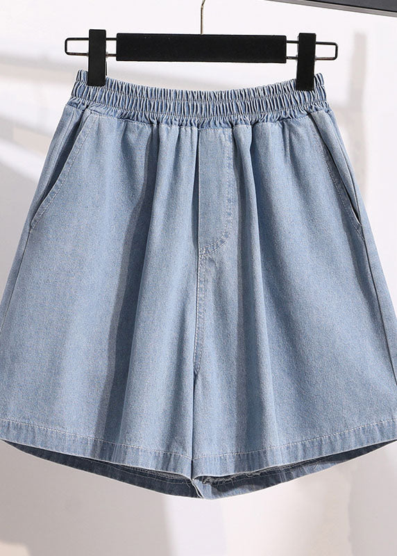 Hellblaue Patchwork-Jeansshorts mit Taschen in Übergröße