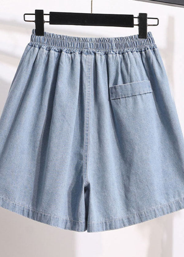 Plus Size Light Blue Pockets Patchwork Denim Shorts