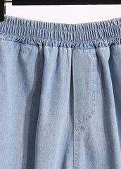 Hellblaue Patchwork-Jeansshorts mit Taschen in Übergröße