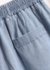 Hellblaue Patchwork-Jeansshorts mit Taschen in Übergröße