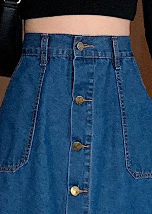 Plus Size Navy Elastic Waist Button Exra Large Hem Cotton Denim Skirt