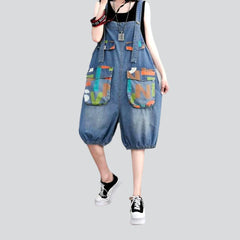 Pocket print women jean romper