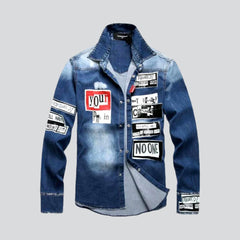 Poster print shirt-like denim jacket