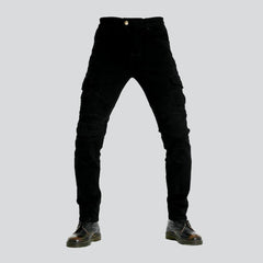 Protective black men biker jeans