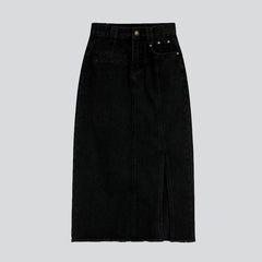 Raw hem black denim skirt